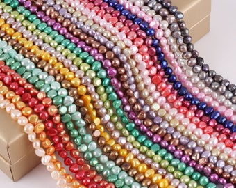 Perles de culture d'eau douce de 6 à 7 mm, perles de pépite, perles baroques, perles en vrac, perles de mariage, collier de perles, brin complet-LM002