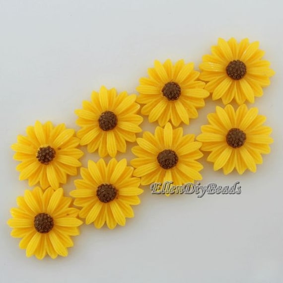 20pcs---22mm Yellow Resin Sun Flowers, Yellow Flowers Cabochon, Flat Back Flowers, Flower Charms, Flowers jewelry -CY008