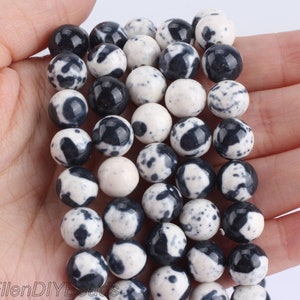 4/6/8/10/12mm Black and White Rain Flower Gemstone, Round Loose Beads, Full Strand, Mixed Color Beads, DIY Jewelry Beads--15inches--STN00213