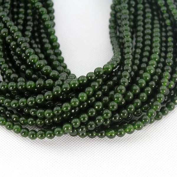 6mm Smooth Round Beads, Clear Dark Green Jade Beads, Loose Round Semi-Precious Beads,DIY Jewelry Making,Wholesale Beads-64pcs-15inches-BJ018