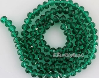 100 Pieces-6mm Dark Green Rondelle Faceted Crystal Glass Beads,Loose Crystal Beads,Gemstone Spacer Beads,DIY Jewelry Supplies-BR056