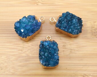 20x30mm Peacock Blue Druzy Pendant, Raw Crystal Charms, Electroplated Gold Edge Pendant, Necklace Pendant Charm, Jewelry Supplies---TR-038