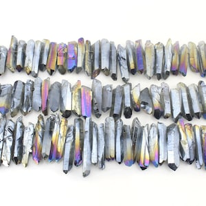 6-8X30-45mm, Grayish Titanium Quartz Points, Raw Quartz Crystal Point Beads, Top Drilled Graduated Quartz Beads, Quartz Points Strand--NS244