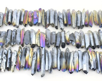 6-8X30-45mm, Grayish Titanium Quartz Points, Raw Quartz Crystal Point Beads, Top Drilled Graduated Quartz Beads, Quartz Points Strand--NS244
