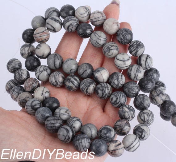 4/6/8/10/12mm Black Network Round Jasper Beads, Healing Gemstone