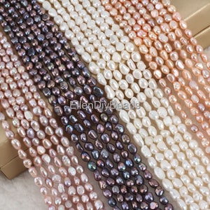 May include: A selection of pearl strands in various colours, including white, pink, and black. The pearls are all irregular in shape and have a smooth, lustrous finish.  EllenDIYBeads is printed on the image.