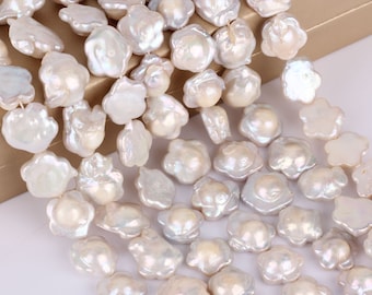 15-17 mm Natural White Freshwater Pearls Beads,Flower shape pearl beads,Loose Butterfly  Pearl Beads,Wholesale Pearls-24Pcs-15 inches--AG006