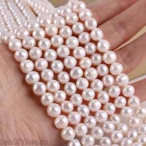 8-9mm Natural Pearl Beads,White Freshwater Round Pearl Beads,Potato Pearl Beads,Wedding Pearls,DIY Jewelry for Necklace-15.5inches-BHY005-17