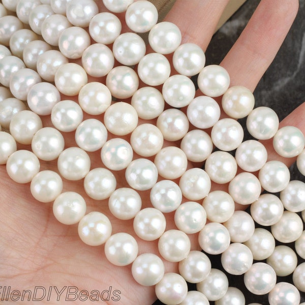 10-11mm Natural Freshwater White Round Edison Pearl Beads,Wedding Pearl Jewelry Supplies, Full Strand---ADS0018