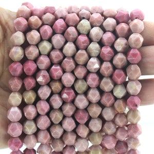 7x8mm Genuine Haitian Flower Rhodonite Beads, Star Cut Faceted Loose Beads ,Pink rhodonite Gemstone Beads-14 inches-approx45pcs-NS10
