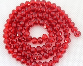 60%OFF 100 Pcs-6mm Faceted Dark Red Crystal Glass, Crystal Beads,  Red Crystal Glass Rondelles,Crystal Beads,Gemstone Beads--17 inches-BR026