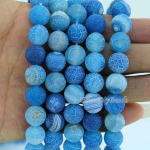 10mm Crackled Blue Agate Beads,Matte Frosted Agate Beads,Round Agate Beads, Gemstone Beads,jewelry making beads- 38 beads-15inches--BA018