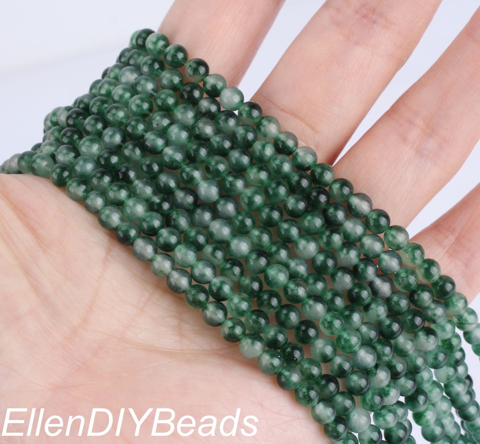 4/6/8/10/12mm Watergrass Green Petal Pattern Jade, Mixed Color Gemstone ...