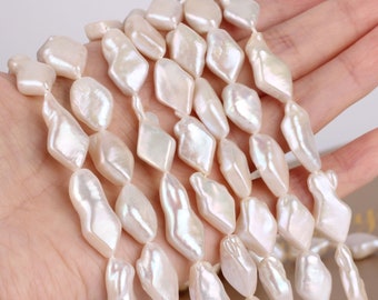 12x17mm  Diamond Shape Freshwater Pearl Beads.Natural White Pearl beads, Pearl Strand,Loose pearls,Wholesale Beads--22Pcs-15 inches  --AG005