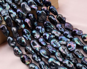 15-20x21-30 mm ブラック淡水ファイヤーボールパール、不規則なバロックパールビーズ、ジュエリーデザイン用パール-15.5インチ-YHZ003-6
