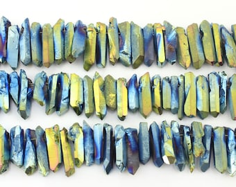 Titanium Quartz Point beads, Matte Quartz Pendant Beads, Raw Crystal Points ,Gemstone Stick Beads,DIY Necklace  Point Beads - - NS217
