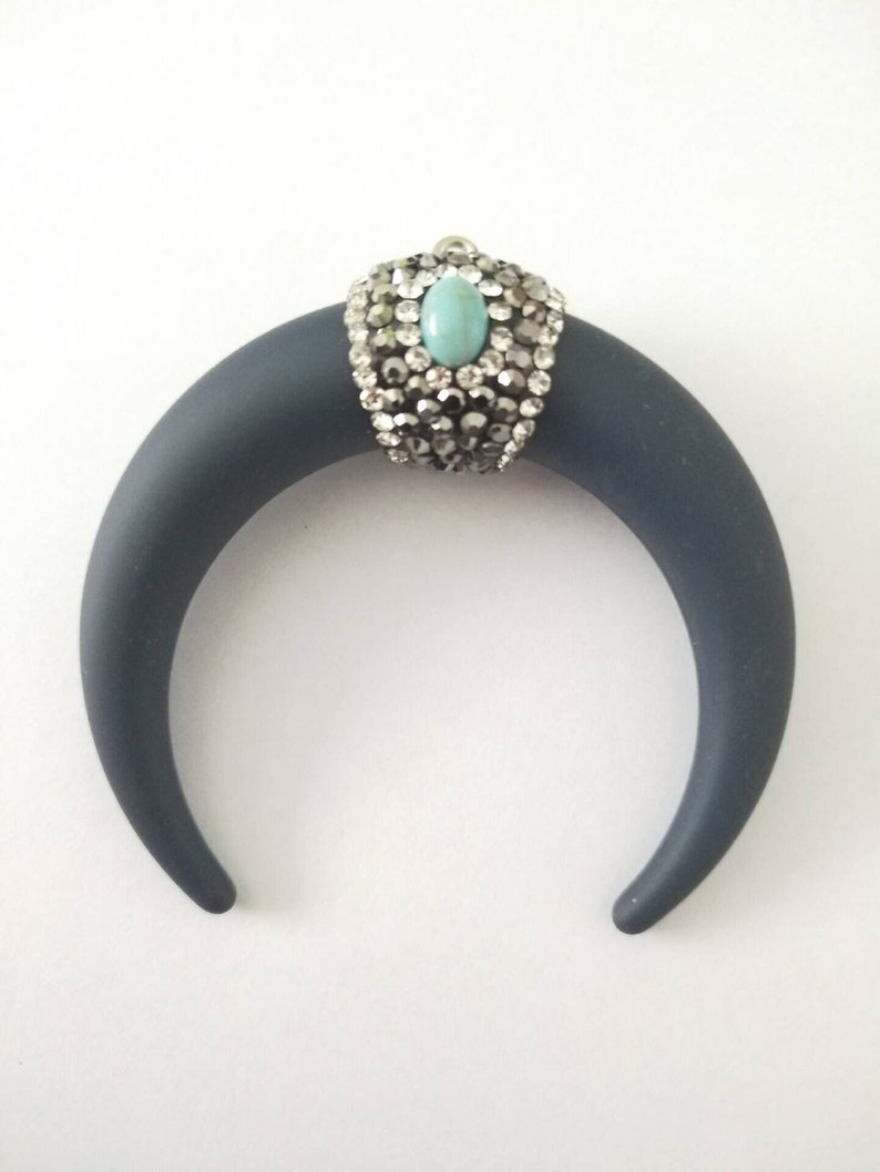 Acrylic Resin Pendant with Rhinestone and Turquoise TR310 Double Horn Pendant Charms Clearance Dark greenblue Crescent Moon Pendants