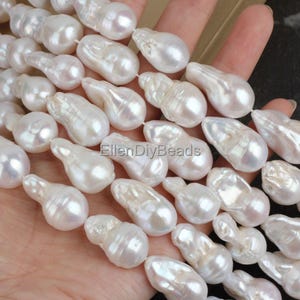 14-15x22-26mm White Baroque Pearls,Good Quality Freshwater Pearl Beads, Nucleated Flameball Pearls,Wedding Pearls,Jewelry Making--YHZ002-9