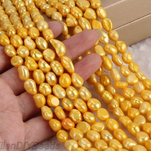 8-9mm Nugget Pearl Strand, Yellow Freshwater Pearl Beads, Nugget Pearl beads, Loose Pearl Beads for Jewelry Making Necklace--36pcs--LN005-20