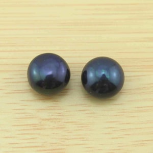 11-12mm Black Color Freshwater Cultured Pearls, Dark Color Button Pearl Earrings Beads, Half Drilled Pearls, Stud Earrings Beads--JB060