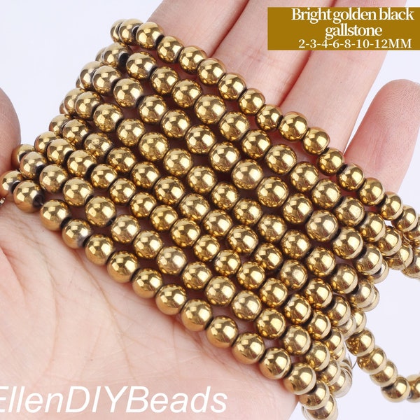 4/6/8/10/12mm Bright Golden Black Gallstone Beads, Round and Smooth Beads, Semi Precious Beads, Beautiful Gemstone Supply-15inches--STN00226