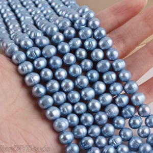 High Quality Blue Freshwater Pearls,Round Pearls,8-9mm Pearls,Baroque Pearls,Pearl Necklace,DIY Jewelry Beads-15.5inches-50pcs-BHY005-12