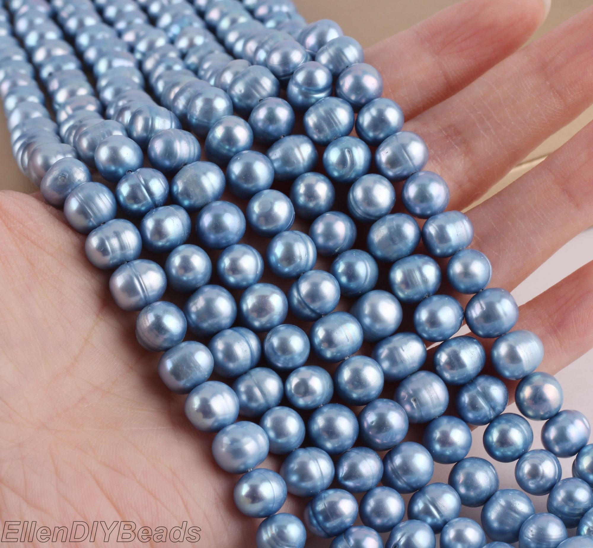 Belt handmade pearls light blue M 80cm