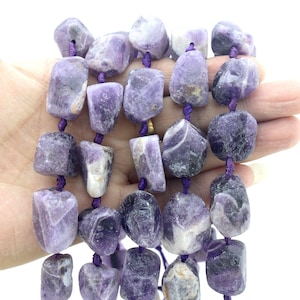 Chunky Natural Purple Amethyst,Rough Nugget Quartz beads,Big Stone Beads,Stone Pendant,Middle Drilled Irregular Crystal Beads-15.5inch-JS008