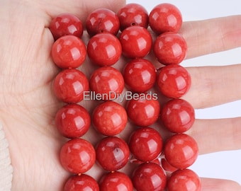 Fil De Perles En Jade Rouge Vif - 46 Perles De 8 Mm Sur Fil De 39 Cm - Neuf Pour Création De Bijoux