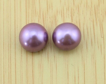 8-9mm Deep Purple Button Freshwater Pearl Beads, Loose Pearl Rondelle Beads, Half Drilled Pearls For for DIY Earring, Wholesale Beads--JB035