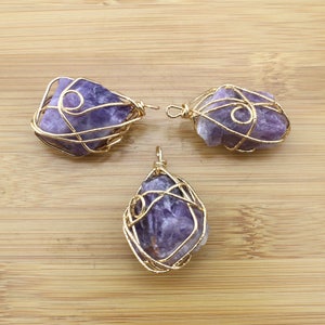 20-25x30-35mm Raw Natural Amethyst Crystal Pendant, Freeform Electroplated Pendant, Healing Crystal Necklace Charms, Gemstone Pendant--TR024
