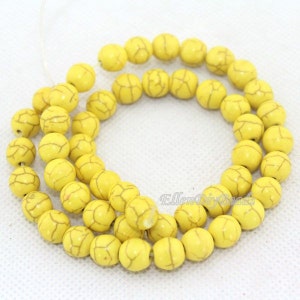 6mm/8mm Yellow Turquoise Howlite Beads, Bright Color Turquoise Beads, Full Strand, Jewelry Making, Beading Supplies, Wholesale Beads--BT033