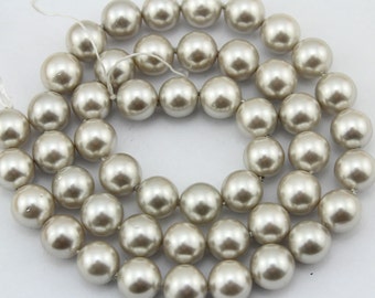 8mm Silver champagne shell Pearl Beads,  High Luster  Round Shell Pearl Beads, Loose Shell Pearl Beads,Pearl Jewelry48pcs-15.5 inches-SH24
