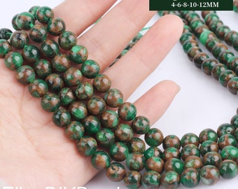 4/6/8/10/12mm Green Gold Color Stone, Smooth Round Beads, Wholesale Beads, Loose Gemstone Beads, Jewelry Making Beads---15 inches---STN00316