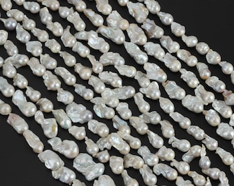 Large Irregular Baroque Pearl Beads,Genuine Natural White Freshwater Pearls,Flameball Pearls-15.5 inches-18pcs-YHZ002-7