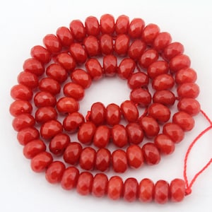 5x8mm Red Faceted Rondelle Beads, Beautiful Bright Color Beads, Wholesale Loose Beads, Beading Supplies, Spacer Beads---15inches---EBT82