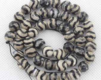4mm,6mm,8mm,10mm Faceted Black Agate Bead ,Eye Agate Strand ,Round Gemstone beads, Full Strand,DIY Jewelry Beads-15-16 inches--NA107