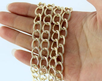 9x12mm-Gold Chain, Aluminium Curb Chain, Long Chain, Curb Chain, Metal Findings, Chunky Flat Curb Chain, Jewelry Accessories-10Inches--BN001