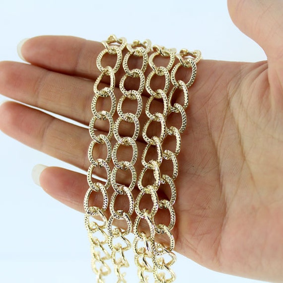 9x12mm-Gold Chain, Aluminium Curb Chain, Long Chain, Curb Chain, Metal Findings, Chunky Flat Curb Chain, Jewelry Accessories-10Inches--BN001