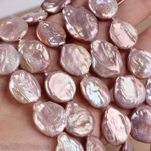 16-18MM Large Purple Coin Pearl Beads,Natural Freshwater Pearl Beads,Coin Pearl Beads For DIY Jewelry,Full Strand--19 PCS-16inches-NK002-1