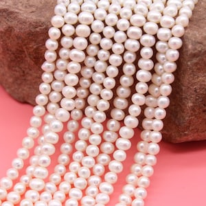 4-5mm Small Rice Pearl Beads, Natural Freshwater Seed Pearl Beads, Good Quality White Irregular Loose Beads, Full Strand--14.5inches--NP201