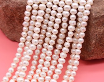 4-5mm Small Rice Pearl Beads, Natural Freshwater Seed Pearl Beads, Good Quality White Irregular Loose Beads, Full Strand--14.5inches--NP201