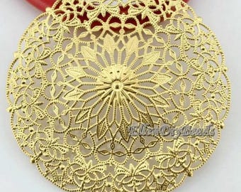 5 Pieces Antiqued Gold Plated Filigree Brooch Flower,Earring Charms ,Filigree Link,Jewelry Findings--BN031