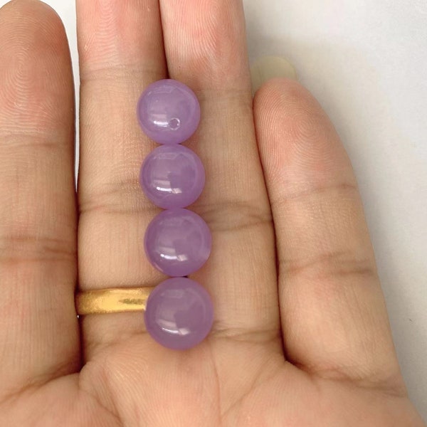 One Pair - 10mm Half Drilled Purple Jade Beads, Half Drilled Gemstone Beads, Round Beads For Ring Pendant Earrings, Wholesale Price---ER-105