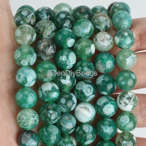 6-10mm Dark Green Fire Agate Beads, Mixed Color Agate,Wholesale Loose Beads, DIY Jewelry Making,Healing Agate Stone Strand--STN00477