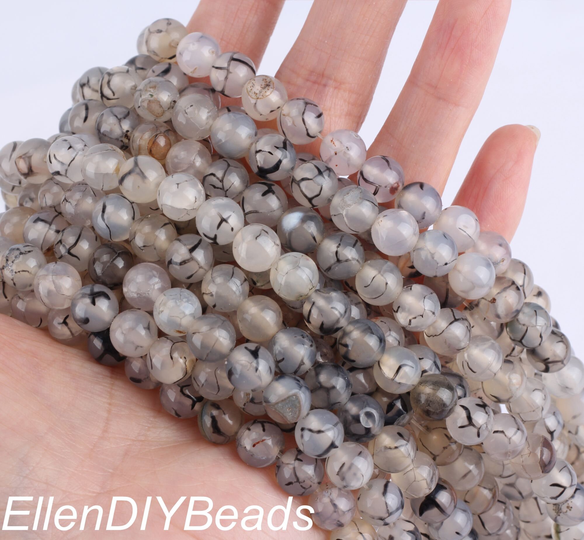 4～12mm 滑らかなホワイトアゲート宝石、ブラックベインアゲート