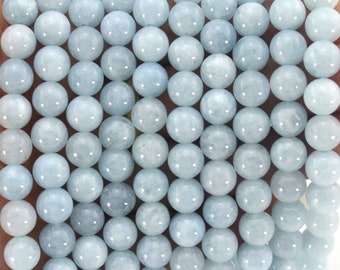 Perles d’aigue-marine naturelles de 8 mm, perles d’aigue-marine rondes lisses, perles de pierres précieuses bleues pour bracelet de collier, brin complet 15 pouces-48pcs-NS12