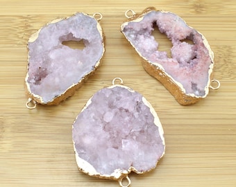 Dije conector druzy rosa de 30-40 x 40-50 mm, dijes conectores de cristal con borde chapado en oro grande, dijes para collar, dijes al por mayor - TR194