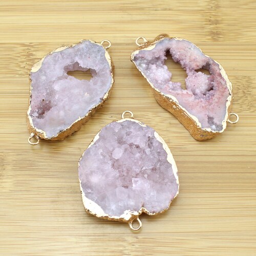 Nature 15mm Pink Crystal Round Connector Charm Round Rose | Etsy