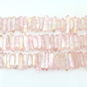 Bulk Pinkish Aura Quartz Crystal Points,Graduated Quartz Crystal Point Beads,Raw Polished Crystal Stick Spike Point,Wholesale Gemstone-NS209